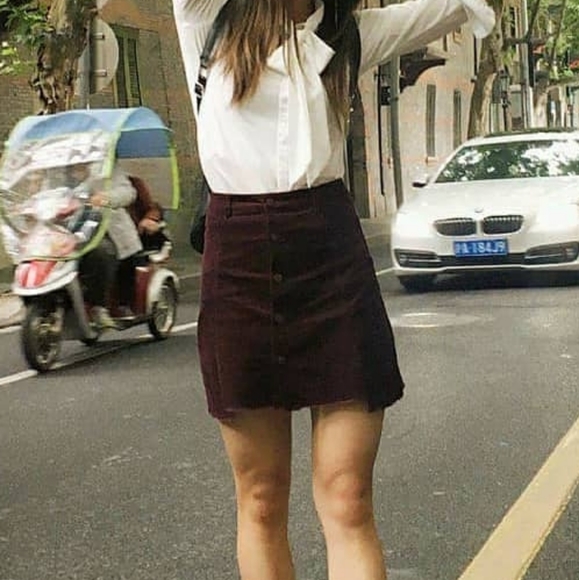 Burgundy Corduroy Mini Skirt - Picture 1 of 5